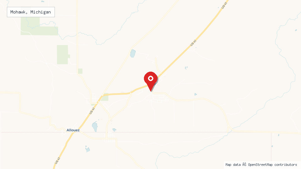 Street map of Mohawk, Michigan with location pin