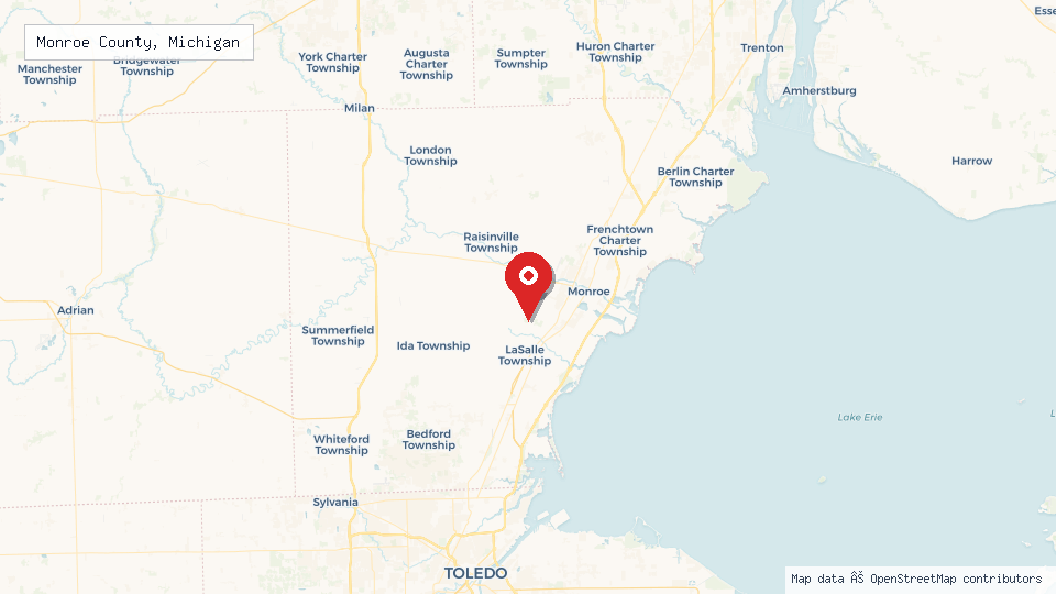 Street map of Monroe County, Michigan with location pin