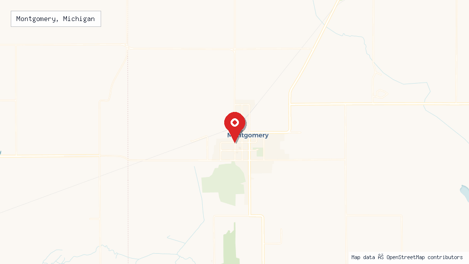 Street map of Montgomery, Michigan with location pin