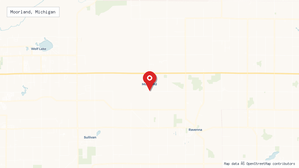 Street map of Moorland, Michigan with location pin