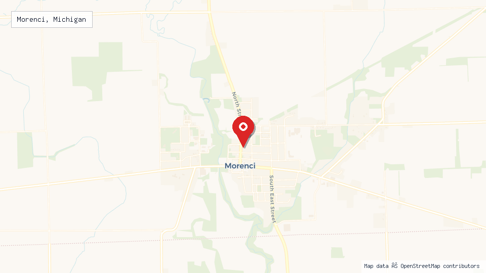 Street map of Morenci, Michigan with location pin