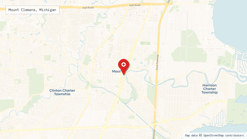 Street map of Mount Clemens, Michigan with location pin