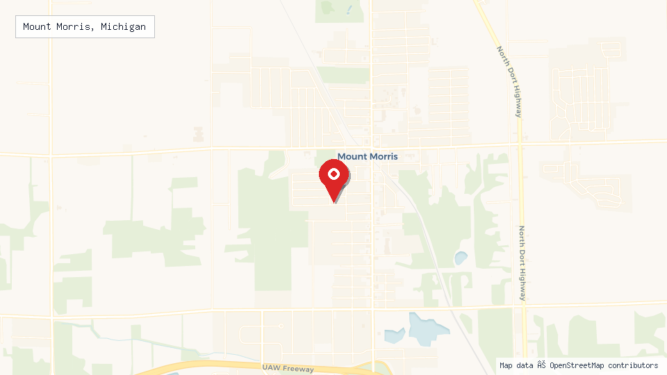 Street map of Mount Morris, Michigan with location pin