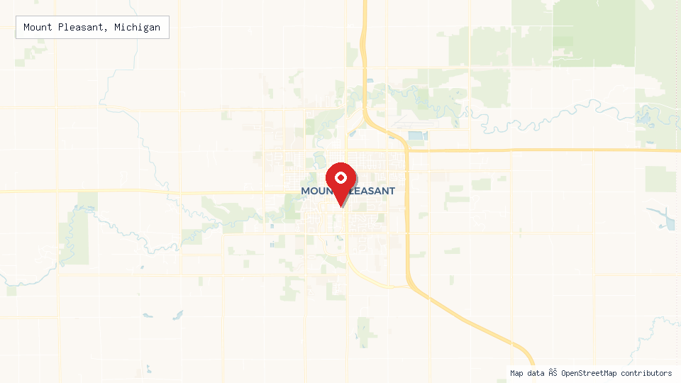 Street map of Mount Pleasant, Michigan with location pin