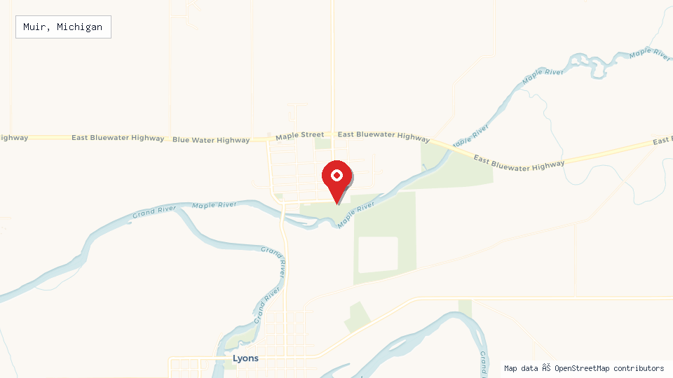 Street map of Muir, Michigan with location pin