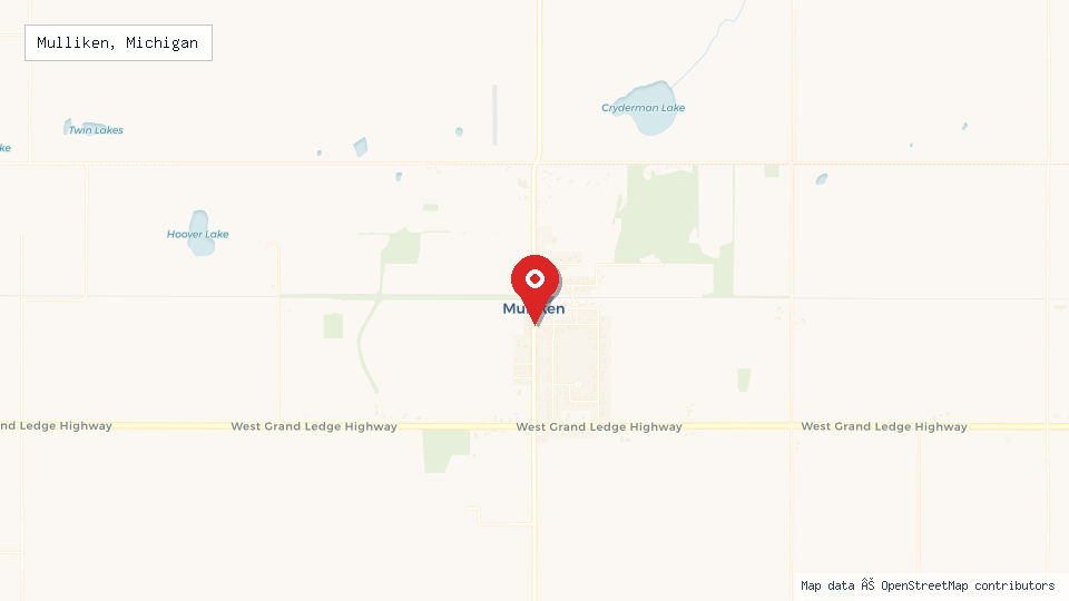 Street map of Mulliken, Michigan with location pin