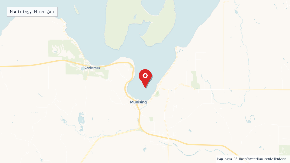 Street map of Munising, Michigan with location pin