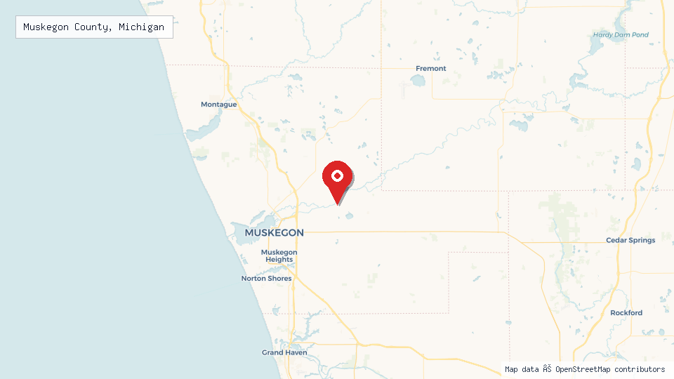 Street map of Muskegon County, Michigan with location pin