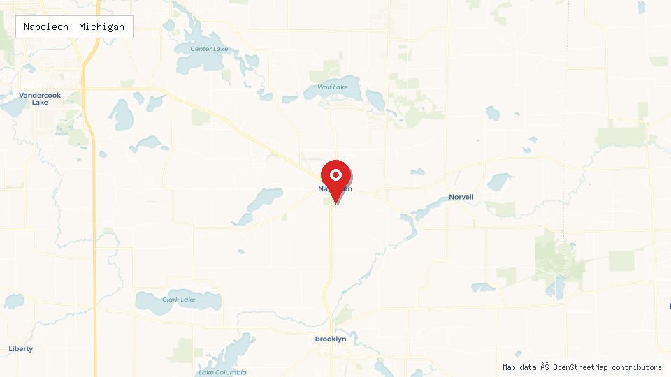 Street map of Napoleon, Michigan with location pin