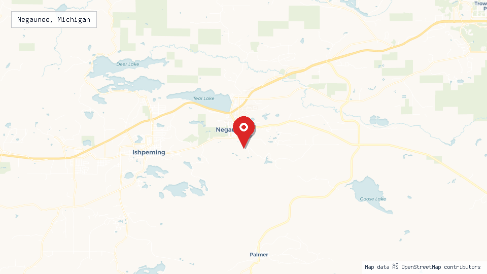 Street map of Negaunee, Michigan with location pin