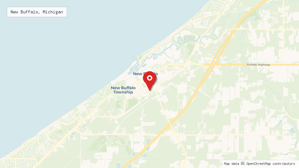 Street map of New Buffalo, Michigan with location pin