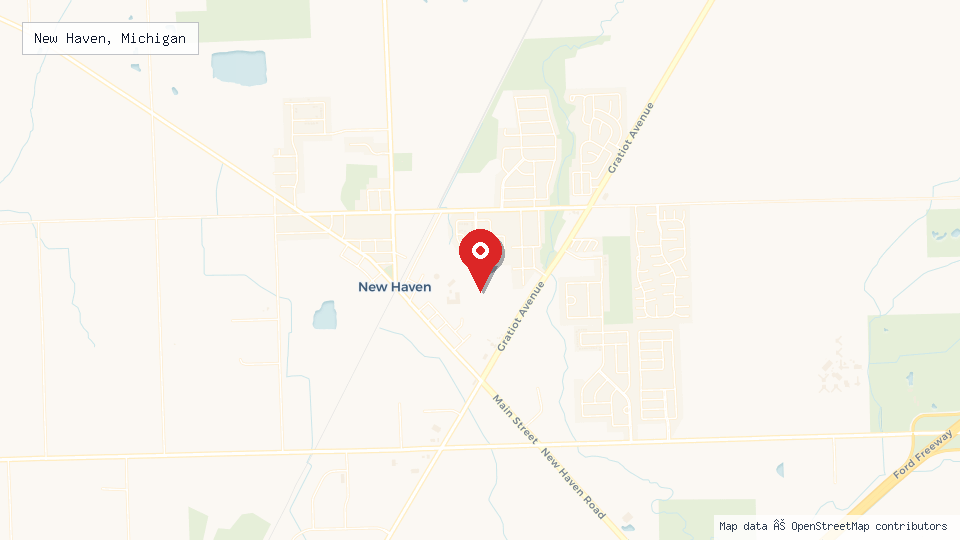 Street map of New Haven, Michigan with location pin