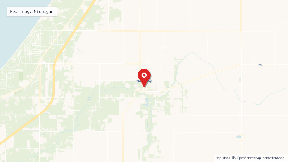 Street map of New Troy, Michigan with location pin