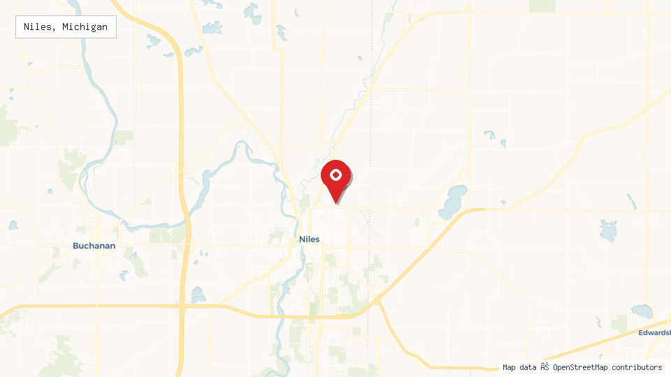 Street map of Niles, Michigan with location pin