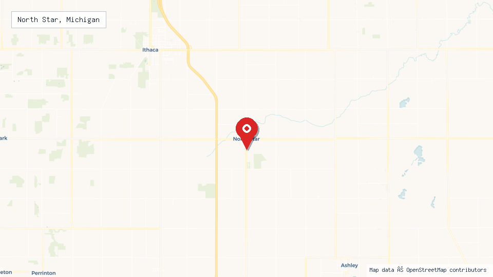 Street map of North Star, Michigan with location pin