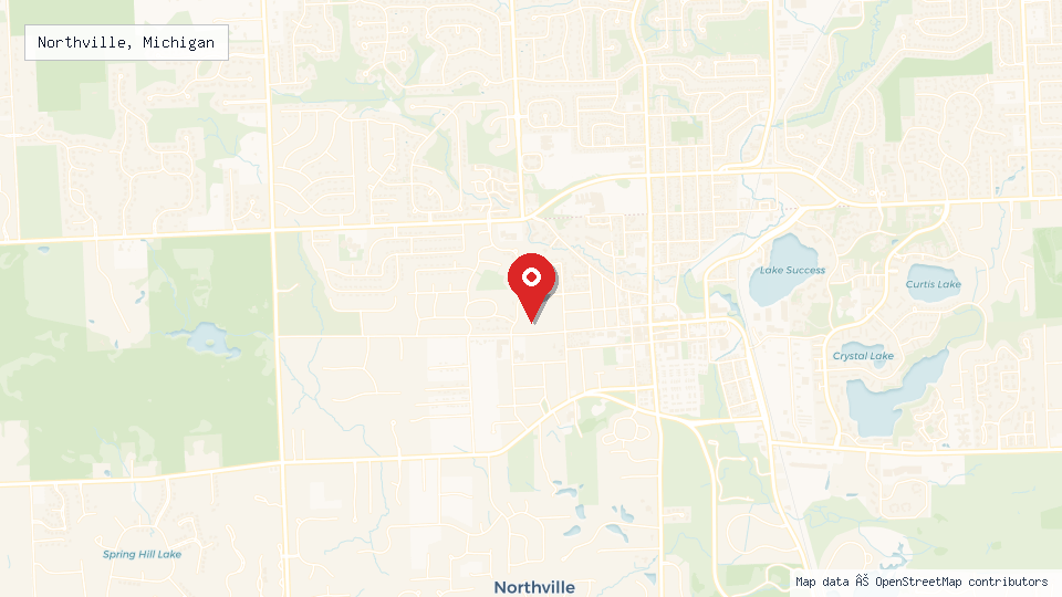 Street map of Northville, Michigan with location pin
