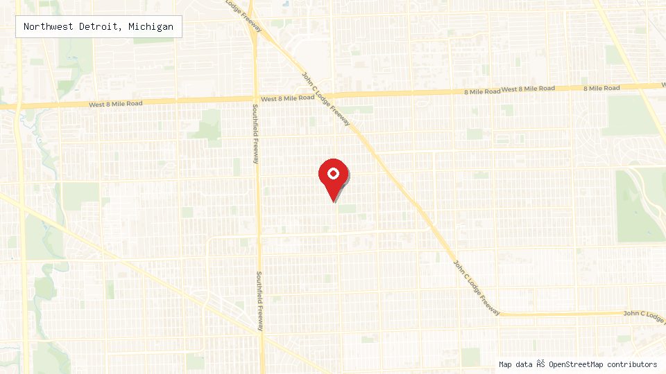 Street map of Northwest Detroit, Michigan with location pin