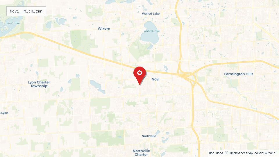 Street map of Novi, Michigan with location pin