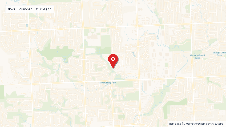 Street map of Novi Township, Michigan with location pin