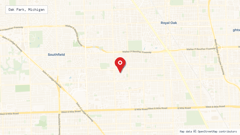 Street map of Oak Park, Michigan with location pin