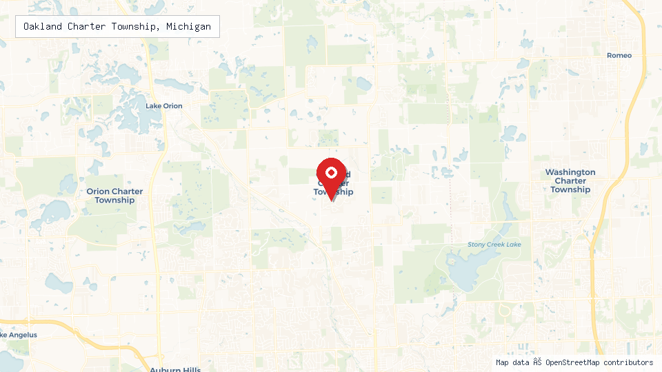 Street map of Oakland Charter Township, Michigan with location pin