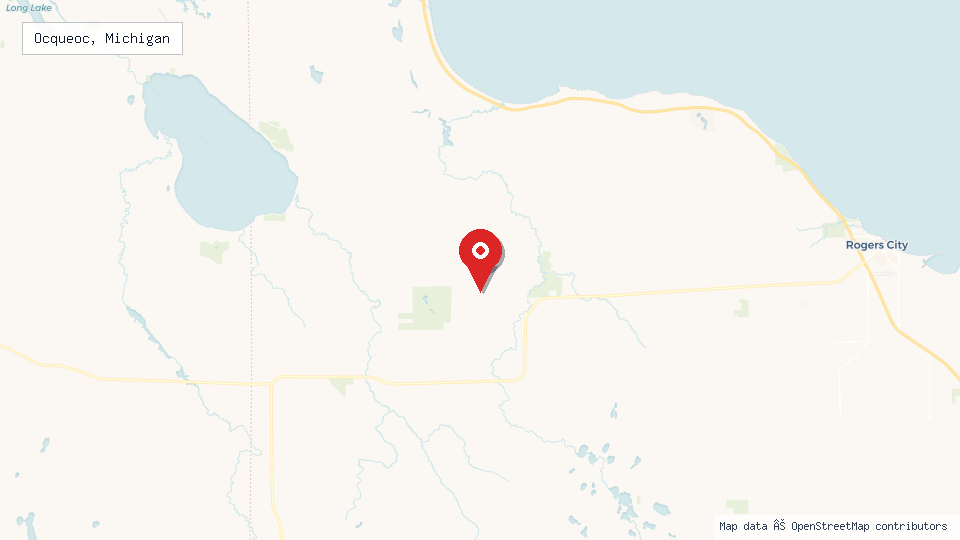Street map of Ocqueoc, Michigan with location pin