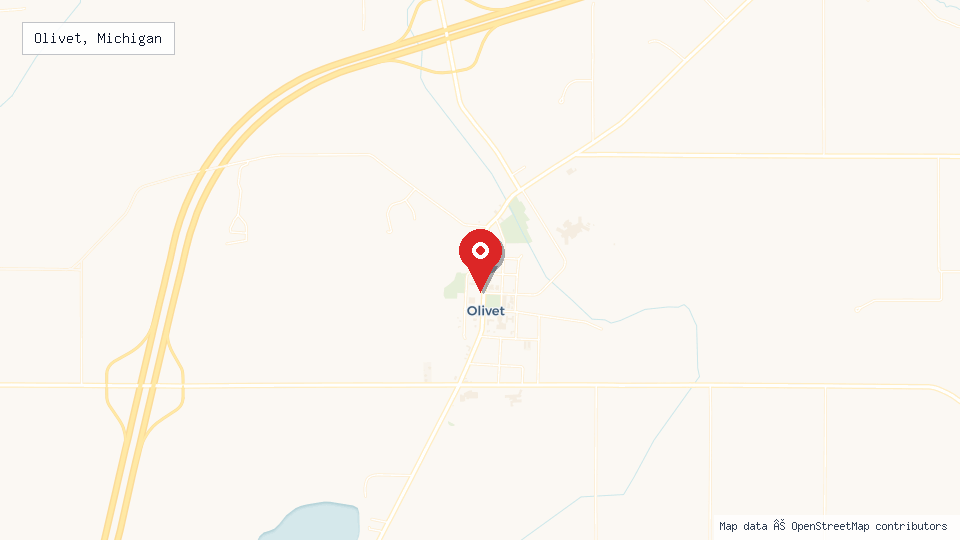 Street map of Olivet, Michigan with location pin
