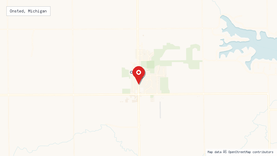 Street map of Onsted, Michigan with location pin