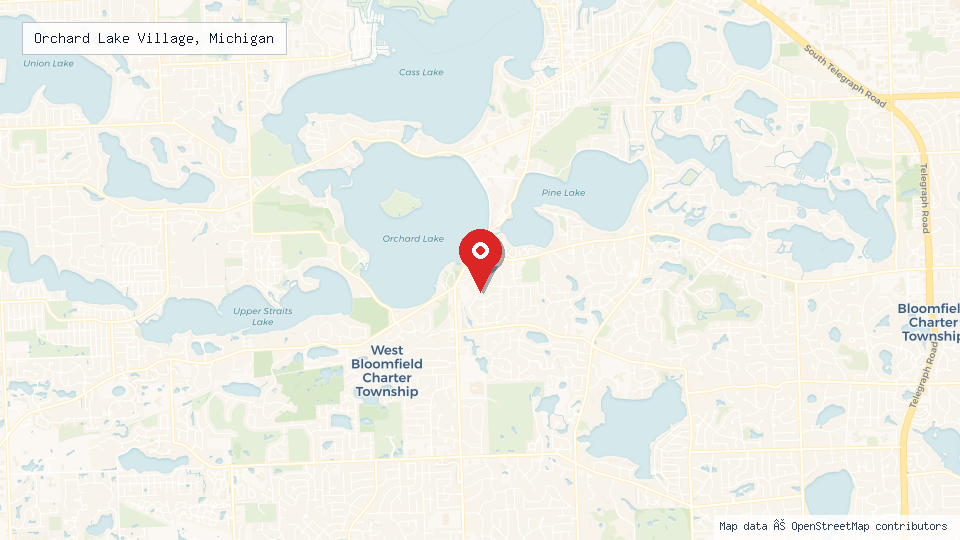 Street map of Orchard Lake Village, Michigan with location pin
