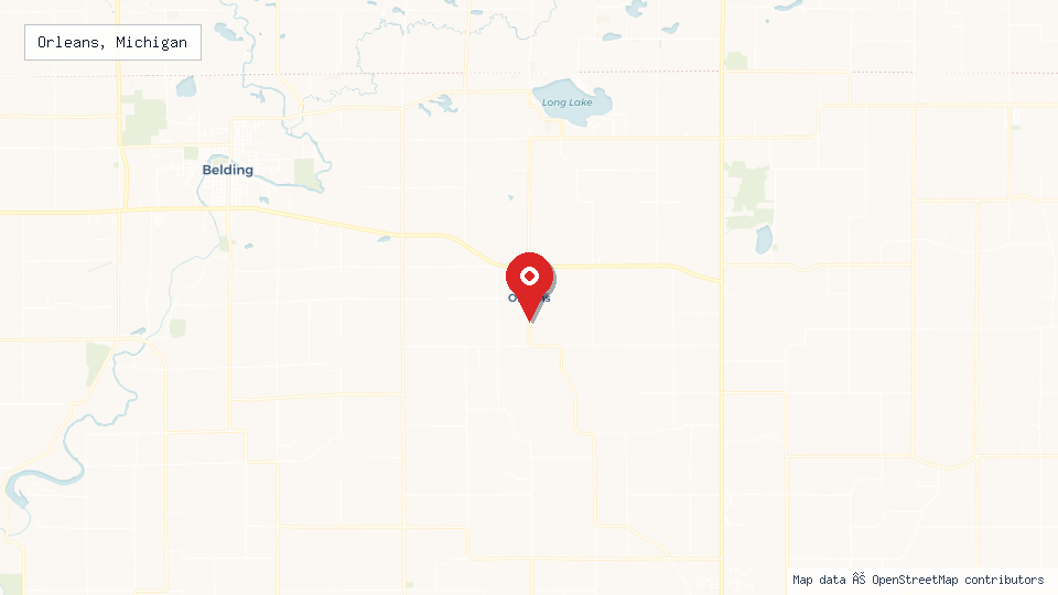 Street map of Orleans, Michigan with location pin