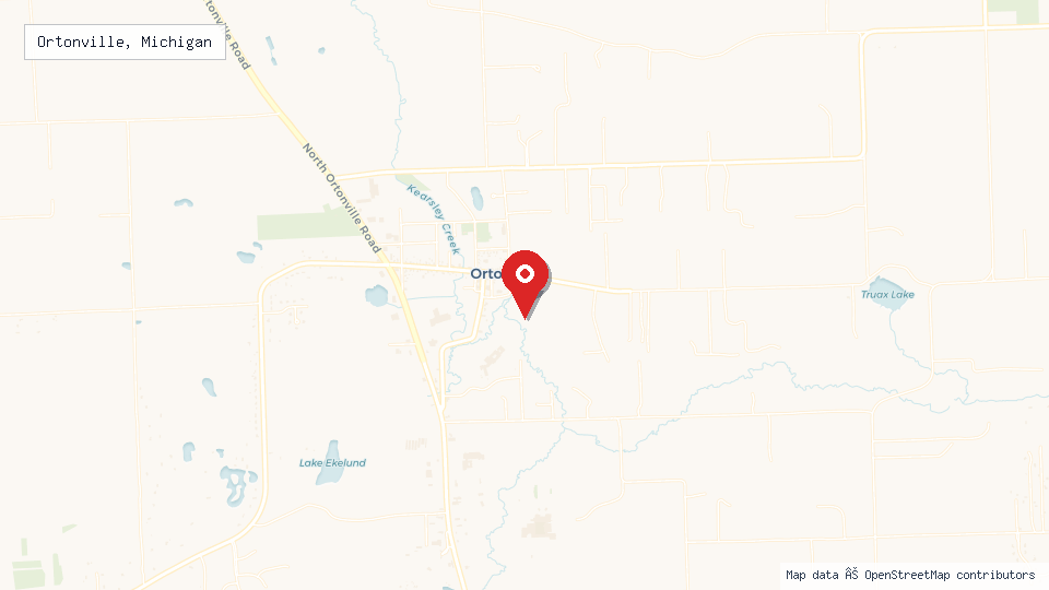 Street map of Ortonville, Michigan with location pin
