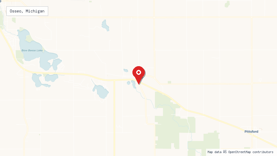 Street map of Osseo, Michigan with location pin