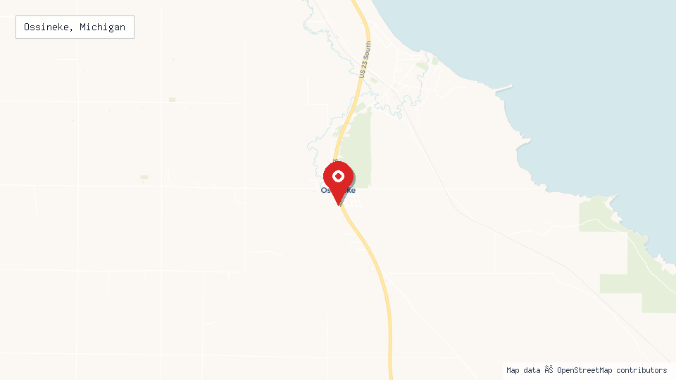 Street map of Ossineke, Michigan with location pin