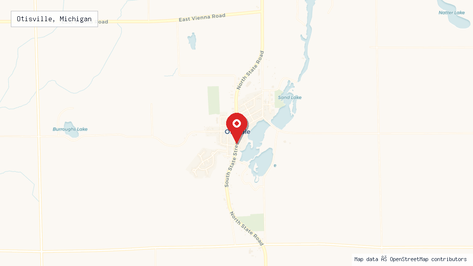 Street map of Otisville, Michigan with location pin