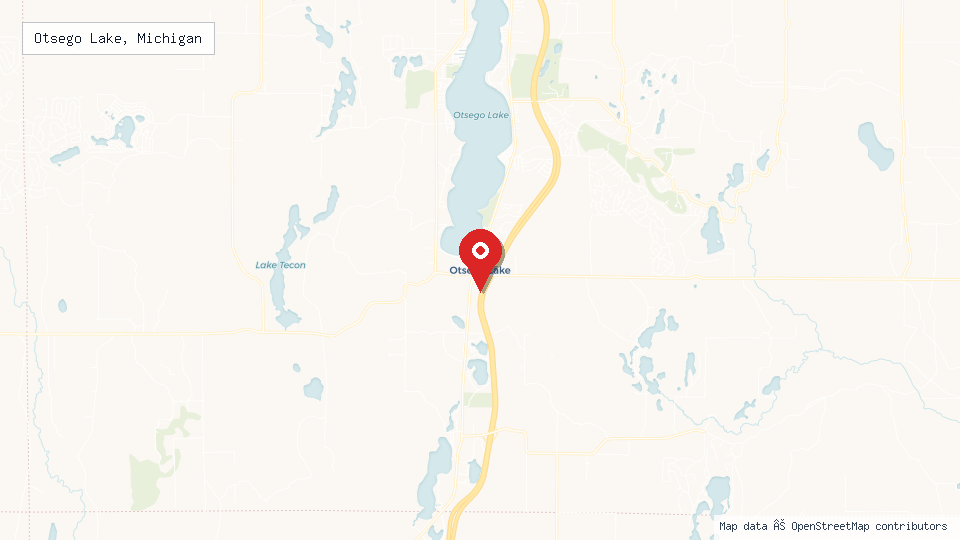 Street map of Otsego Lake, Michigan with location pin