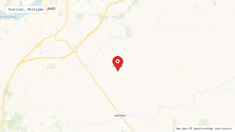 Street map of Overisel, Michigan with location pin