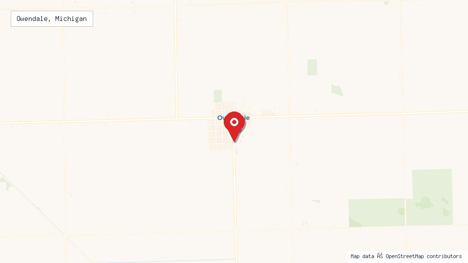 Street map of Owendale, Michigan with location pin