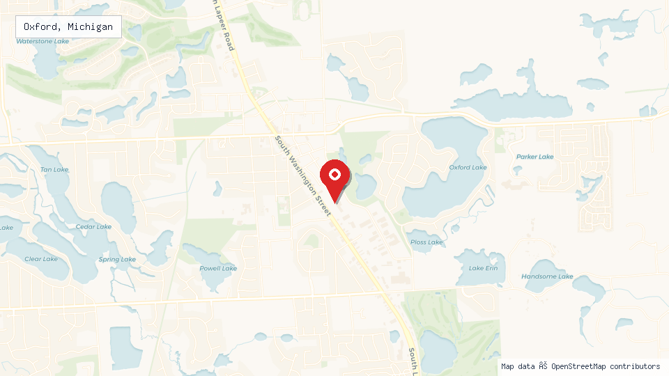 Street map of Oxford, Michigan with location pin