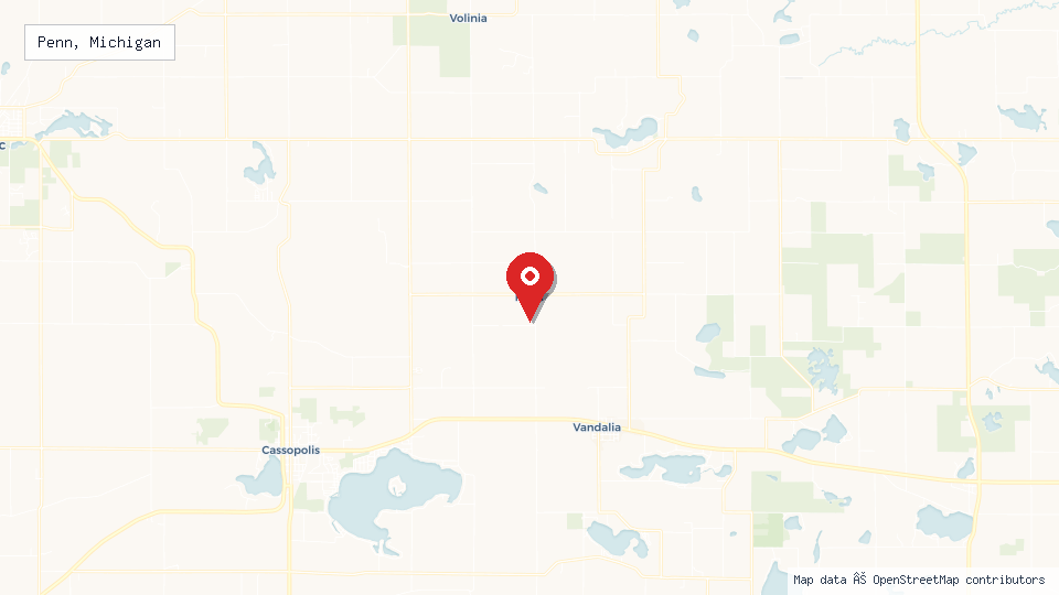 Street map of Penn, Michigan with location pin