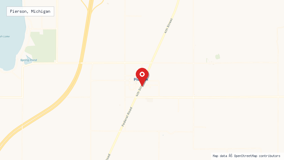 Street map of Pierson, Michigan with location pin