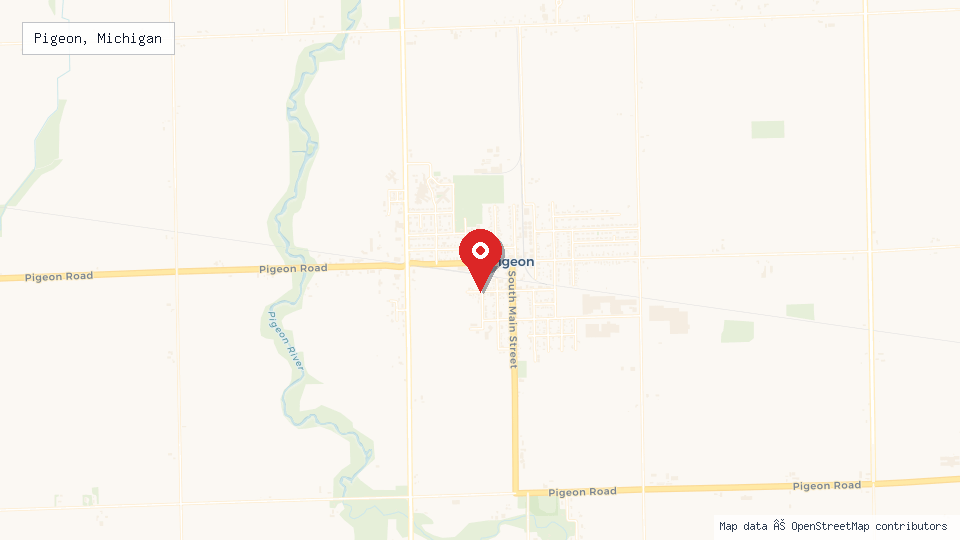 Street map of Pigeon, Michigan with location pin