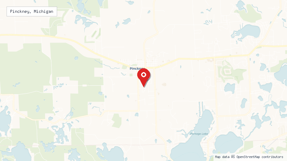 Street map of Pinckney, Michigan with location pin