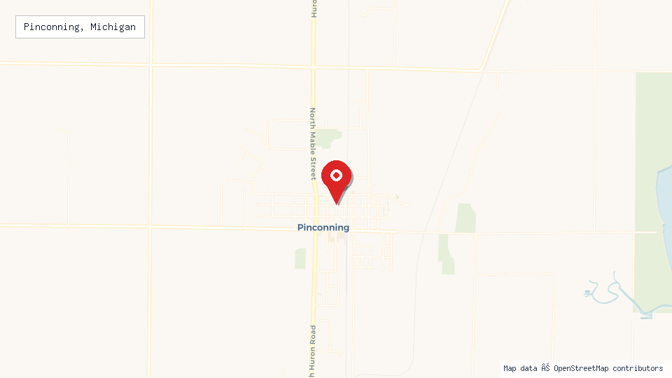 Street map of Pinconning, Michigan with location pin