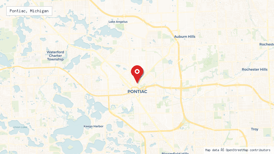 Street map of Pontiac, Michigan with location pin