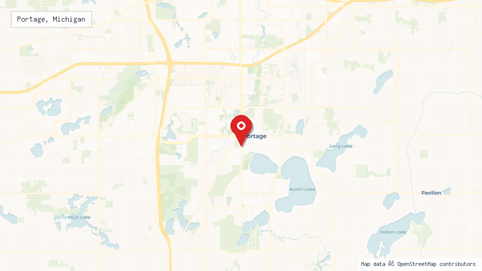 Street map of Portage, Michigan with location pin