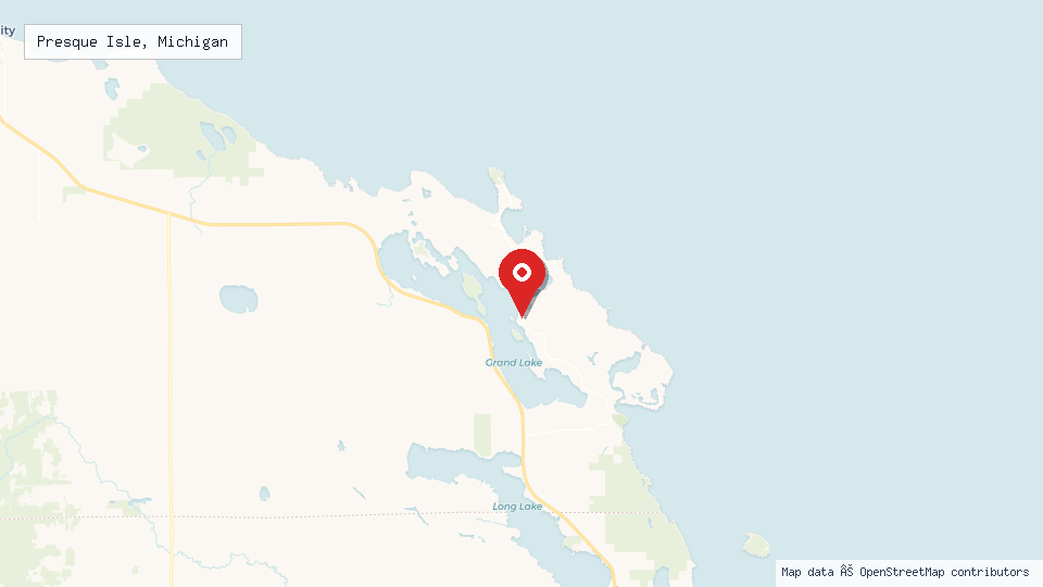 Street map of Presque Isle, Michigan with location pin
