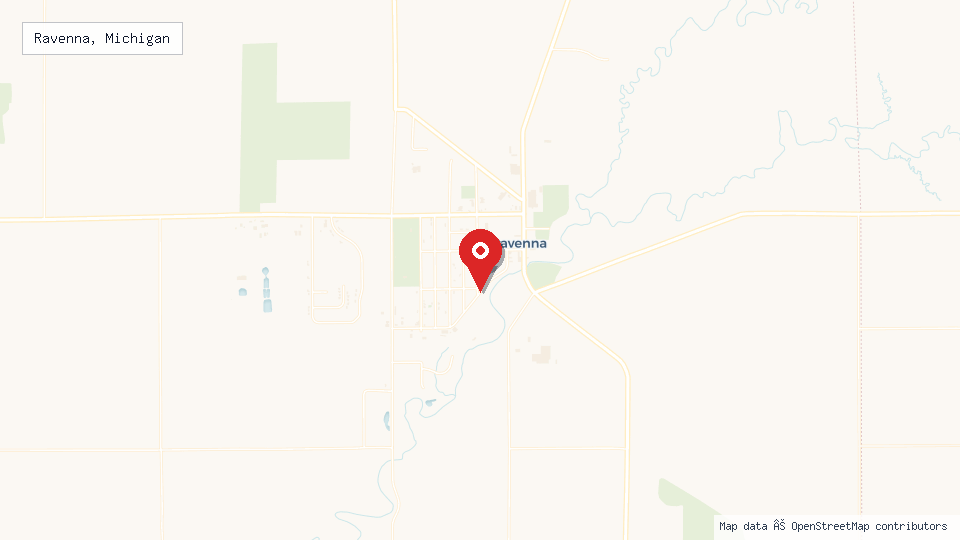 Street map of Ravenna, Michigan with location pin