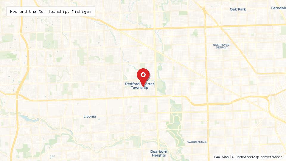 Street map of Redford Charter Township, Michigan with location pin