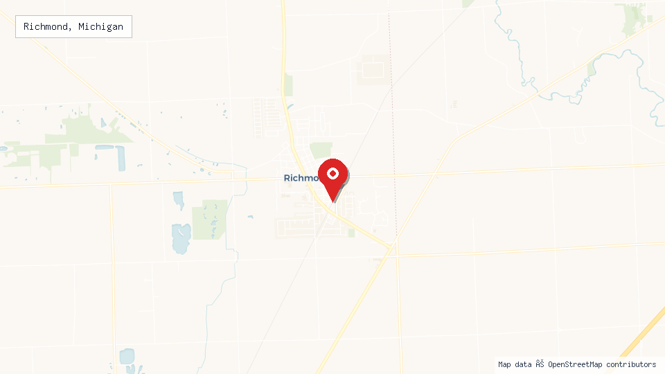 Street map of Richmond, Michigan with location pin