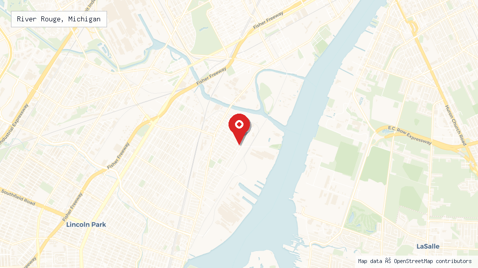 Street map of River Rouge, Michigan with location pin